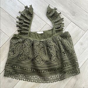 Anthropologie Olive Green Lace Blouse